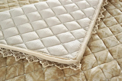 Embroidery Lace Sofa Cushion Gold Velvet Hemline Sofa Cover Autumn Winter European Couch Cover Solid Color Checkered Sofa Mat