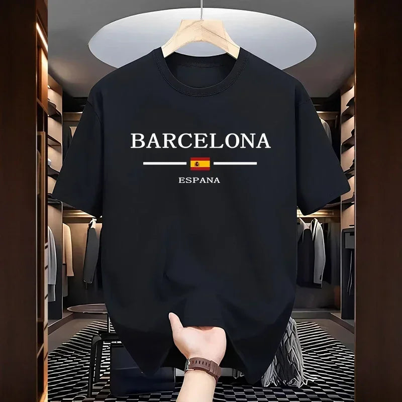 Summer fashion men's T-shirt Barcenola printed 100% cotton casual loose short-sleeved soft and breathable top T-shirt for men