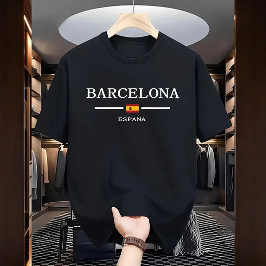 Summer fashion men's T-shirt Barcenola printed 100% cotton casual loose short-sleeved soft and breathable top T-shirt for men