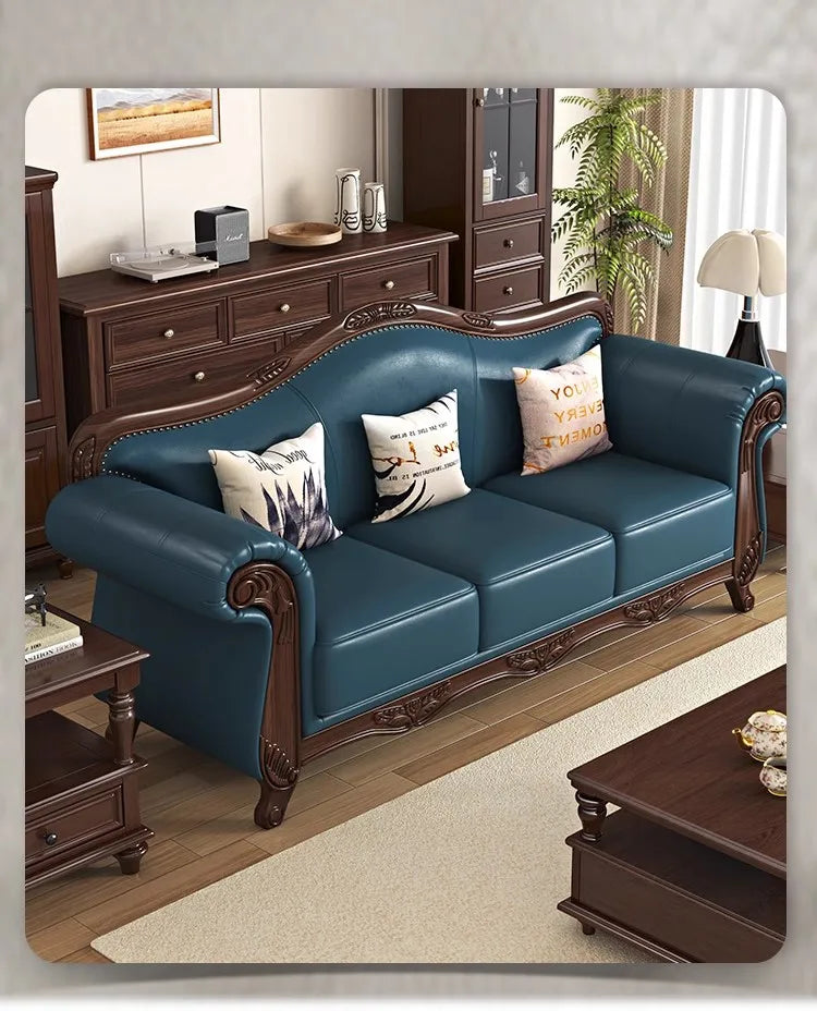 Customizable American Country Vintage Log Leather Sofa