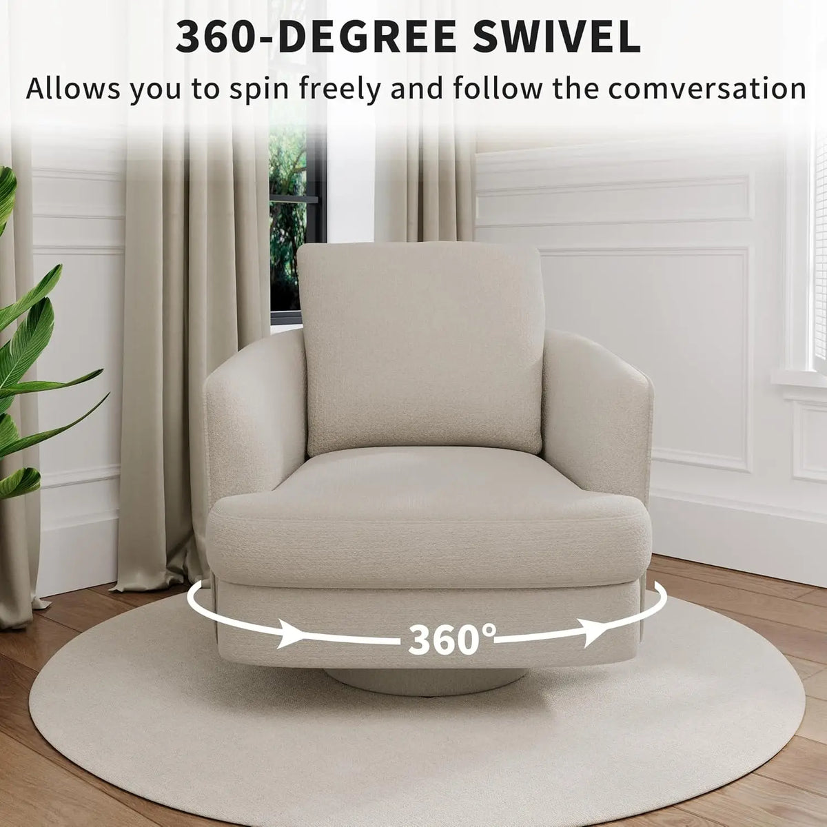 Swivel Accent Chair,Modern 360 °Swivel Barrel Chair, Oversized Armchair with Curve Back and Soft Cushion, Customized
