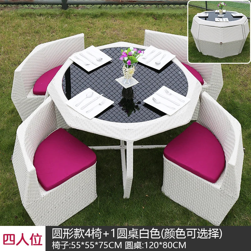 Outdoor leisure courtyard rattan chair five-piece combination outdoor villa open-air balcony creative storage home back chair