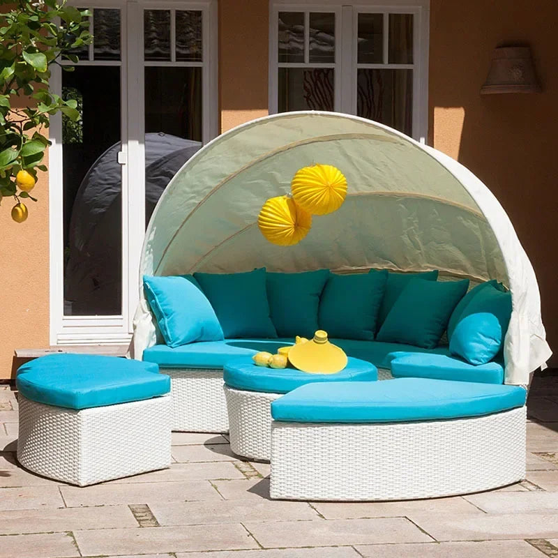 Outdoor rattan round bed leisure garden courtyard swimming pool beach bed