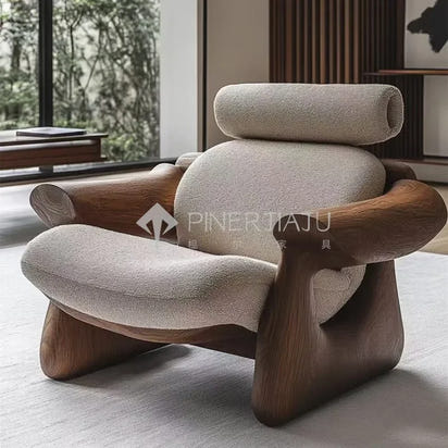 Designer Art Aesthetics Solid Wood Sofa Chair Medieval Homestay Club Sales Department Light Luxury Leisure Chair