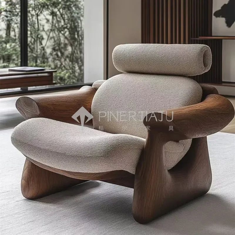 Designer Art Aesthetics Solid Wood Sofa Chair Medieval Homestay Club Sales Department Light Luxury Leisure Chair