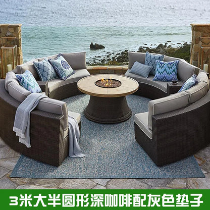 Outdoor round rattan sofa combination garden courtyard semi-circular rattan chair outdoor hotel curved living room