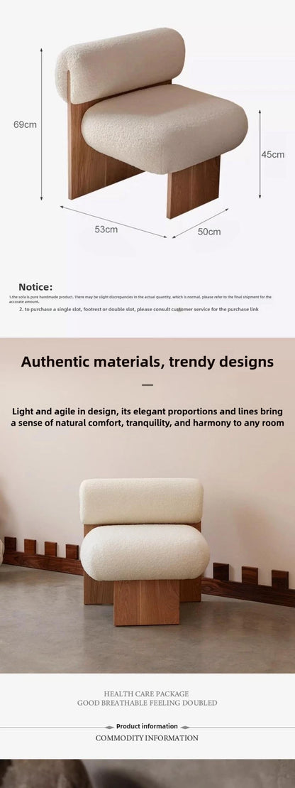 Wabi Sabi Style Single Sofa Chair, Casual Designer, Small-sized Solid Wood Hotel, Homestay, Living Room, Balcony, Single Chair