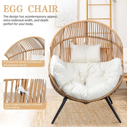 Outdoor Wicker Egg Chair PE Rattan Chair with Cushion, Oversized Patio Lounge Chair for Outdoor, Indoor, Customized