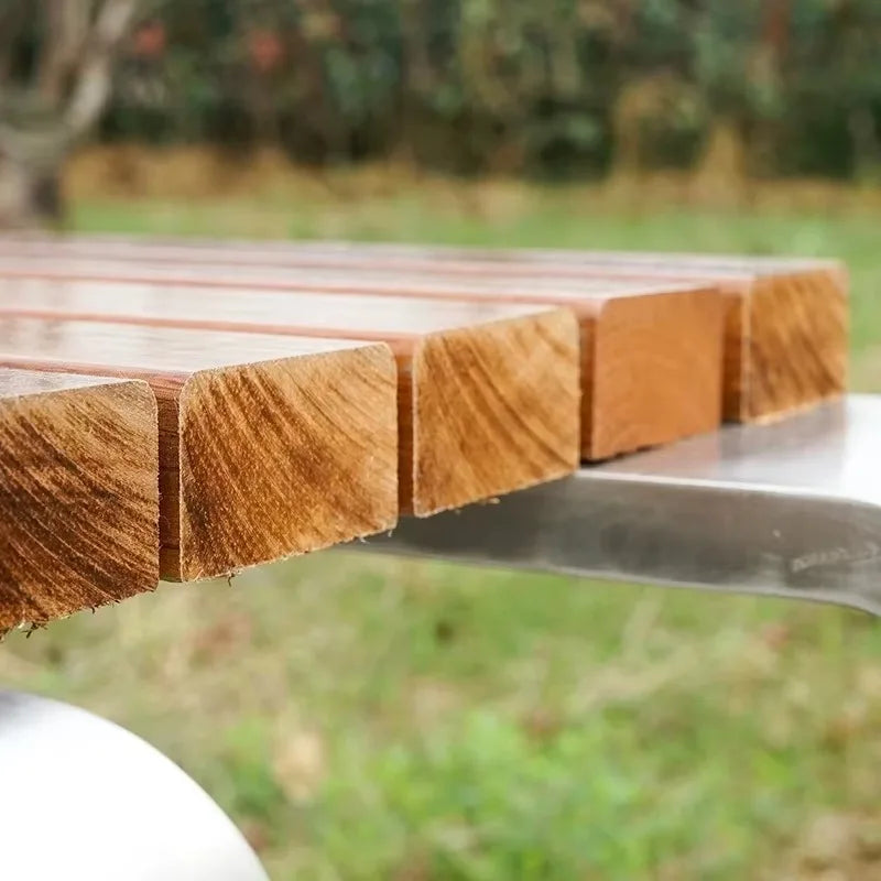 Banc de jardin extérieur moderne en acier inoxydable, chaise populaire, sièges d'entrée et de parc sans dossier, finition bois, offre spéciale