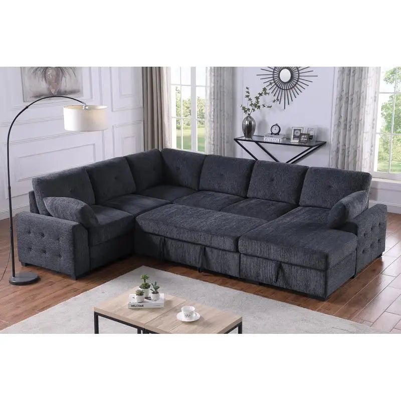 L-Shaped Corner Sofa with Storage & Convertible Bed, Multi-Functional Design for Living Room and Guest Space, Perfect for