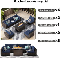 7 Piece Patio Furniture Set with  Fire Pit Table Outdoor Sectional Conversation Sofa Set with Coffee Table