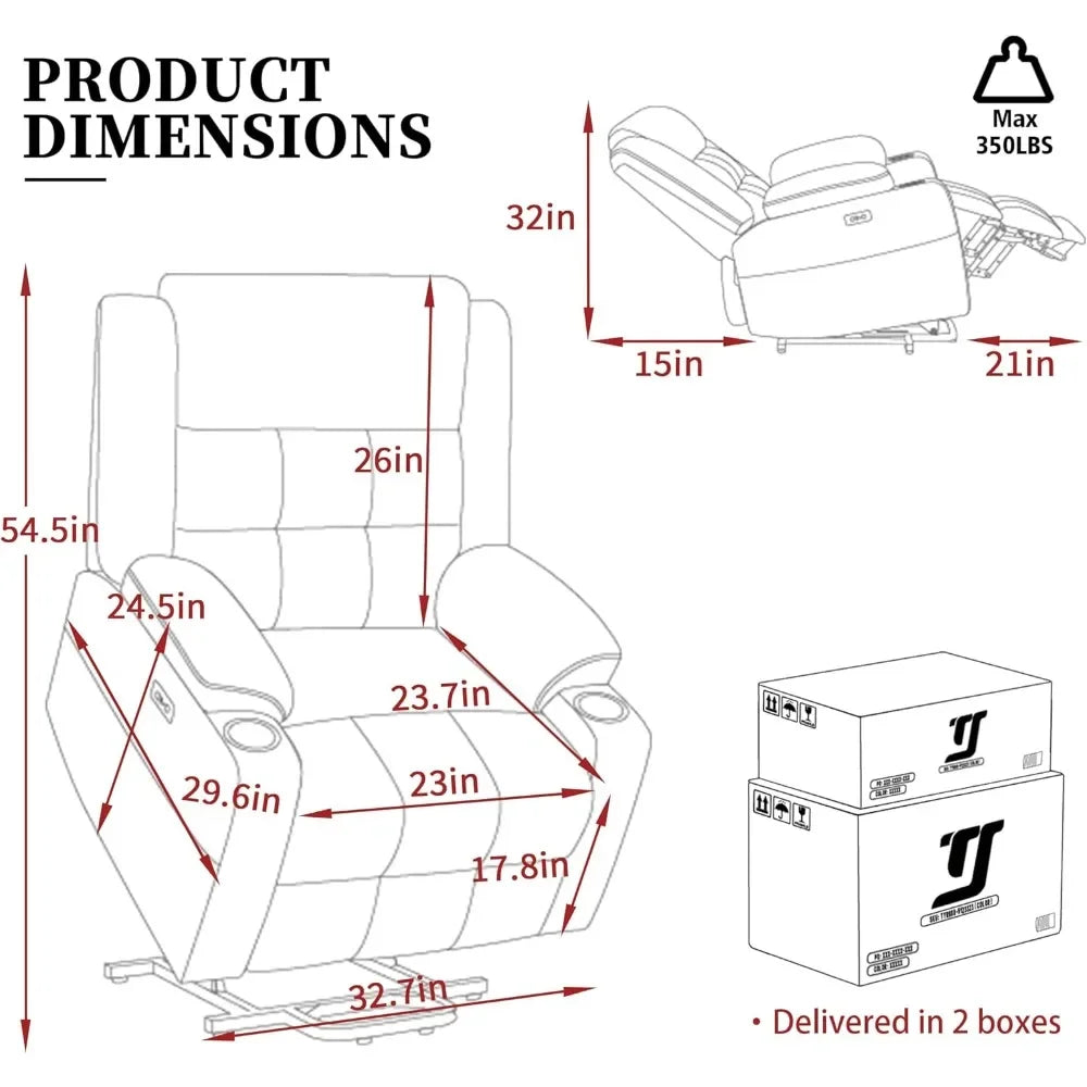 Elderly Power Lift Recliners With Heat And Massage Plush Oversized Chairs For Comfort Enhanced Fabric Recliners For Adults Home