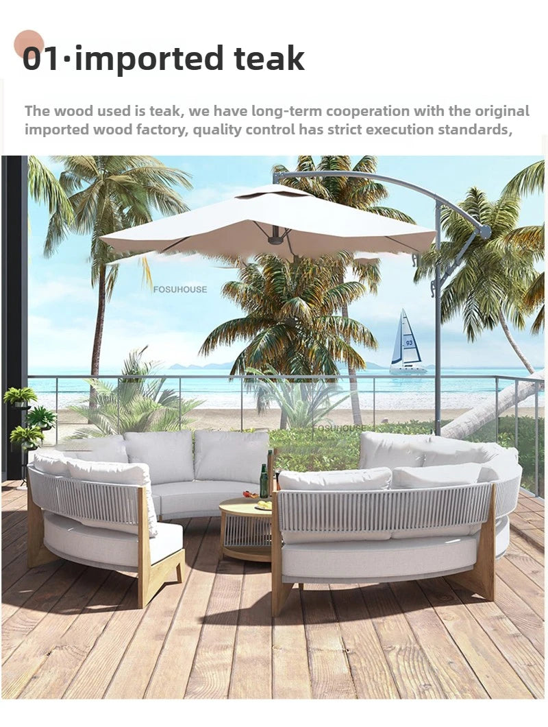 Designer Round Outdoor Sofas Combination Nordic Solid Wood Open-air Lounge Chair Home Patio Furniture Leisure Garden Sofa Chair