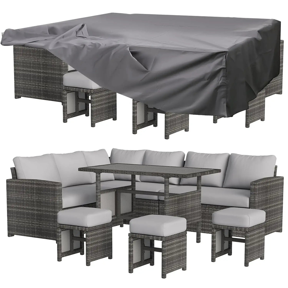 7 Pieces Patio Furniture Set with Waterproof Cover, Outdoor Sectional Sofa Conversation Set, All Weather Wicker, Customized