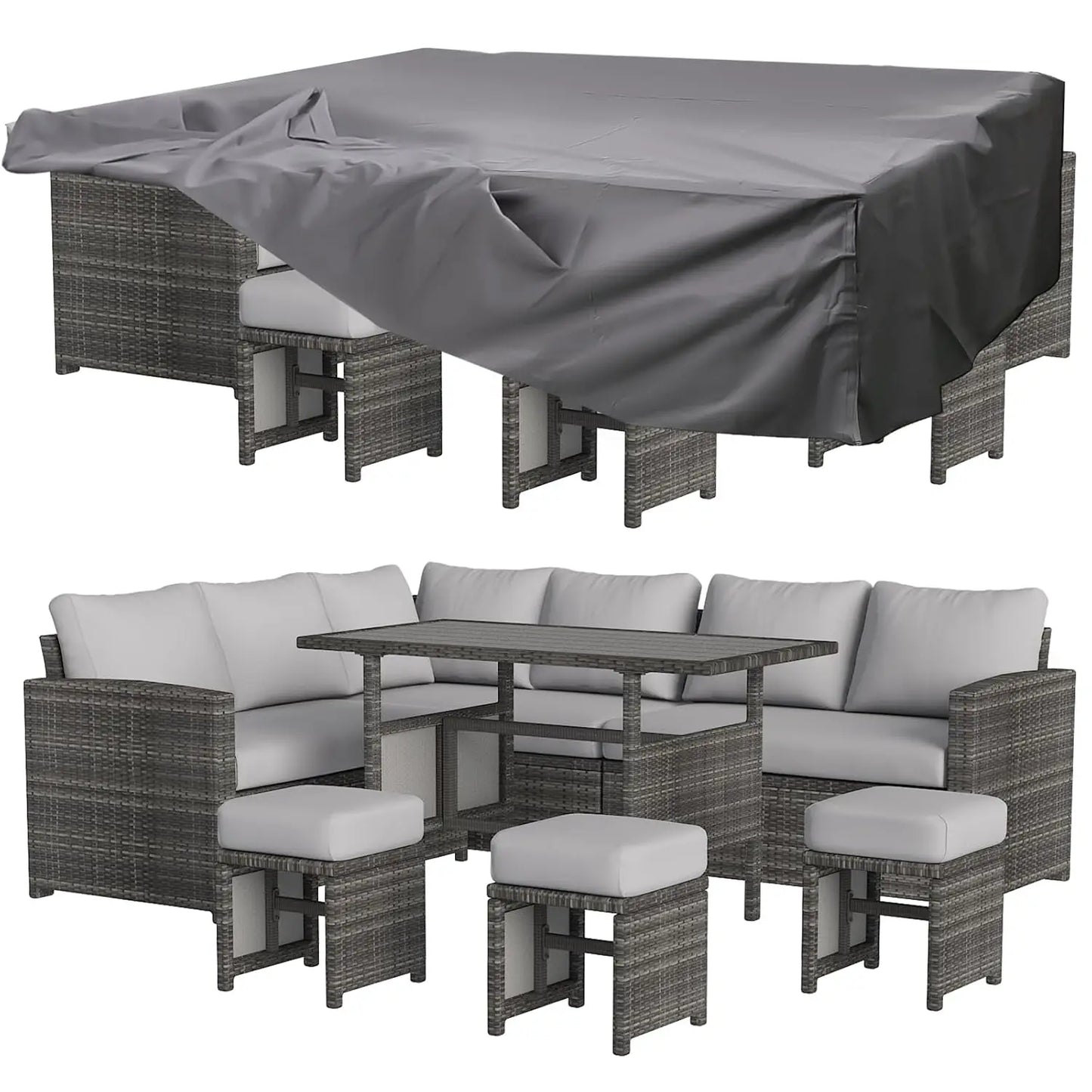 7 Pieces Patio Furniture Set with Waterproof Cover, Outdoor Sectional Sofa Conversation Set, All Weather Wicker, Customized