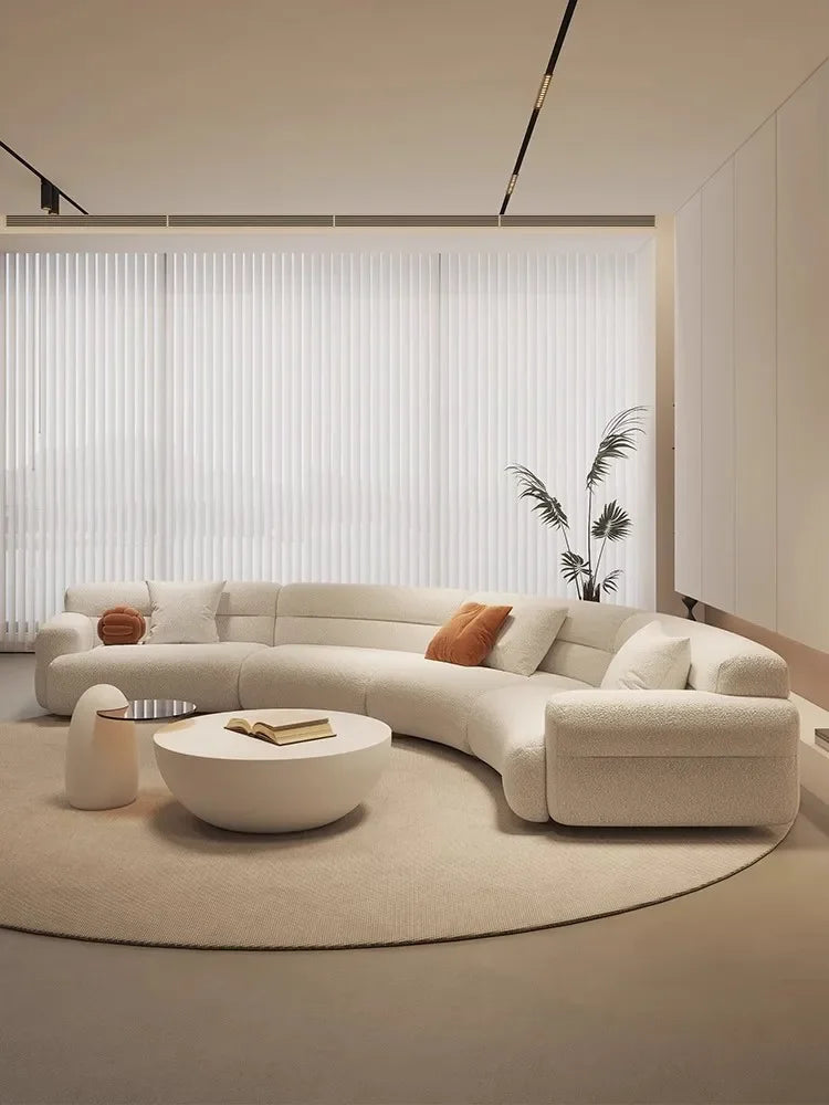 yA38 Minimalist new fan-shaped large flat-layer curved sofa custom left and right concubine lamb wool