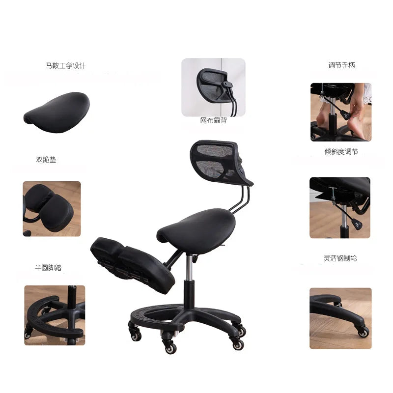 Kneeling Chair Adult Ergonomic Orthopedic Seat Saddle Chair Double Cushion Adjustable Anti-Humpback Positive Posture Study Chair