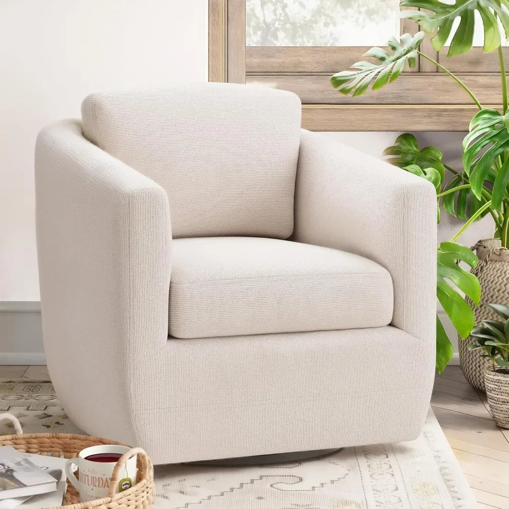 360° Swivel Accent Chair with Pillow - Comfy Living Room Armchair No-Sag Foam & Sturdy Metal Base, Swivel Accent Single Sofa