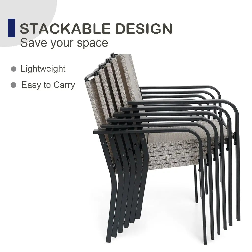 Patio Dining Chairs Set of 6, Outdoor Stackable Dining Furniture Set, All Weather Dining Set for Lawn, Garden, Backyard, Poolsid