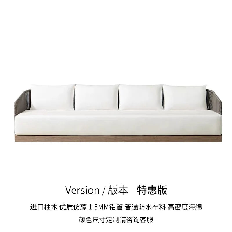 Outdoor rattan sofa courtyard preservative wood villa hotel outdoor teak rattan leisure sofa combination