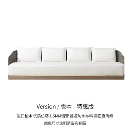 Outdoor rattan sofa courtyard preservative wood villa hotel outdoor teak rattan leisure sofa combination