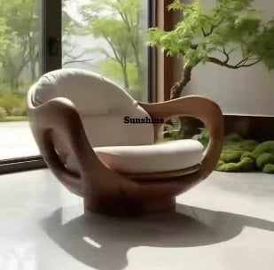 Customizable Modern Unique Shaped Leisure Chair Minimalist Design Accent Chair Solid Wood Armchair for Home Hotel