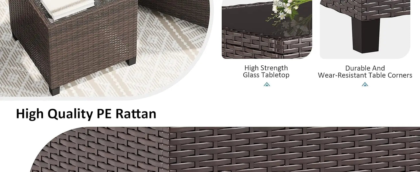 3 Pieces Patio Furniture Set 3 Pieces PE Rattan Wicker Chairs with Table Outdoor Furniture Brown Rattan with White Cushion