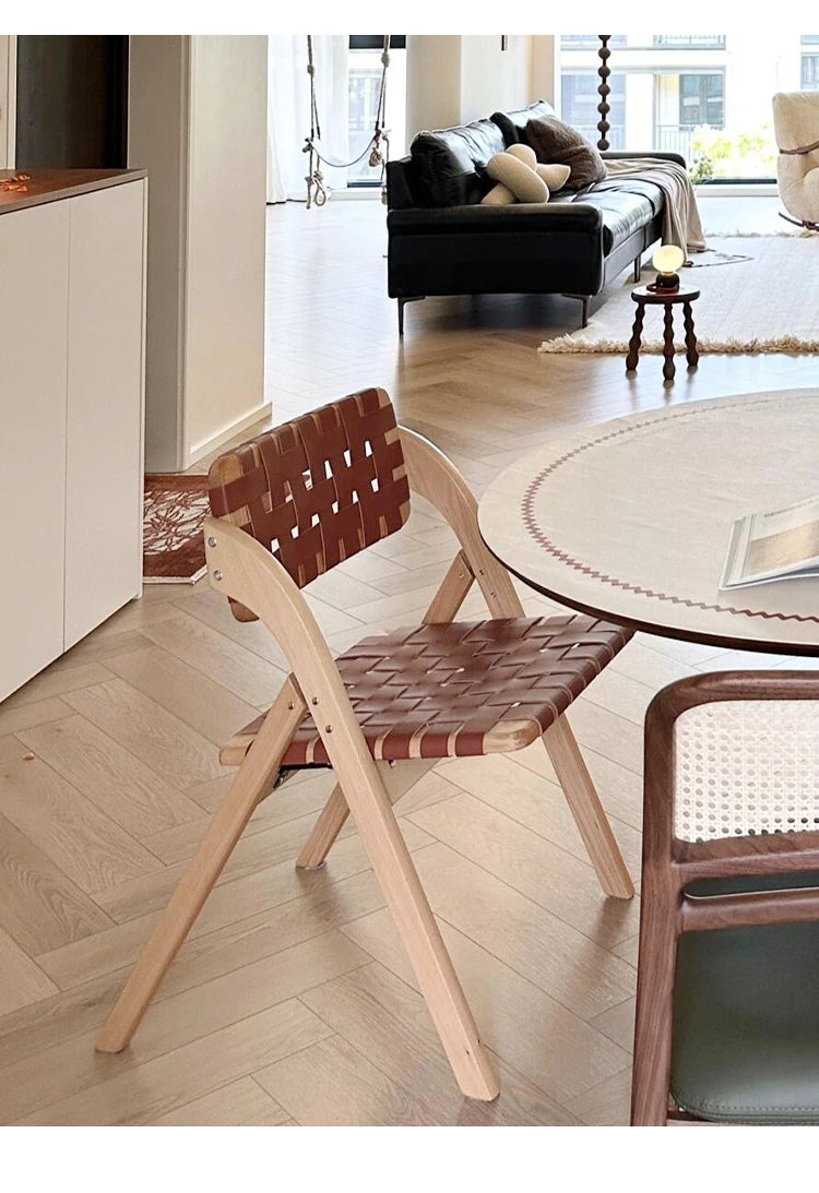 Solid Wood Dining Chairs Home Living Rooms Saddle Leather Folding Chairs Dining Chairs