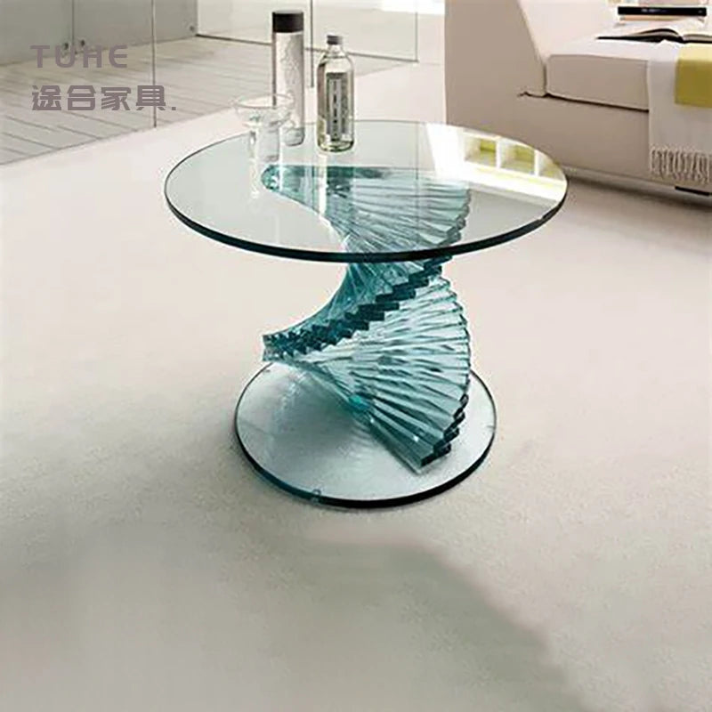 Italian Style Solid Wood Dining Table Light Luxury Curved Round Table Tempered Glass Living Room Hotel Personalized Dining Table