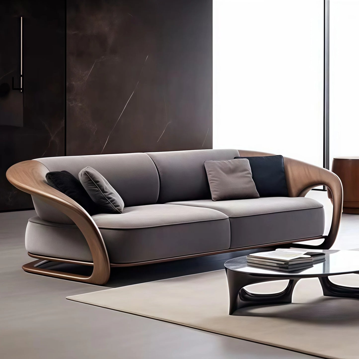 Walnut Sofa Upholstered Sofa 3 Seater Sofa Couch For Living Room Apartment 86" Solid Wood Cushion Sofa