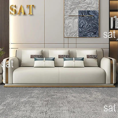 Luxury Modern Leather Couch Living Room High End Chesterfield Sofa Set Furniture With Gold Stainless Steel Decoration Villa Sofa