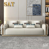 Luxury Modern Leather Couch Living Room High End Chesterfield Sofa Set Furniture With Gold Stainless Steel Decoration Villa Sofa