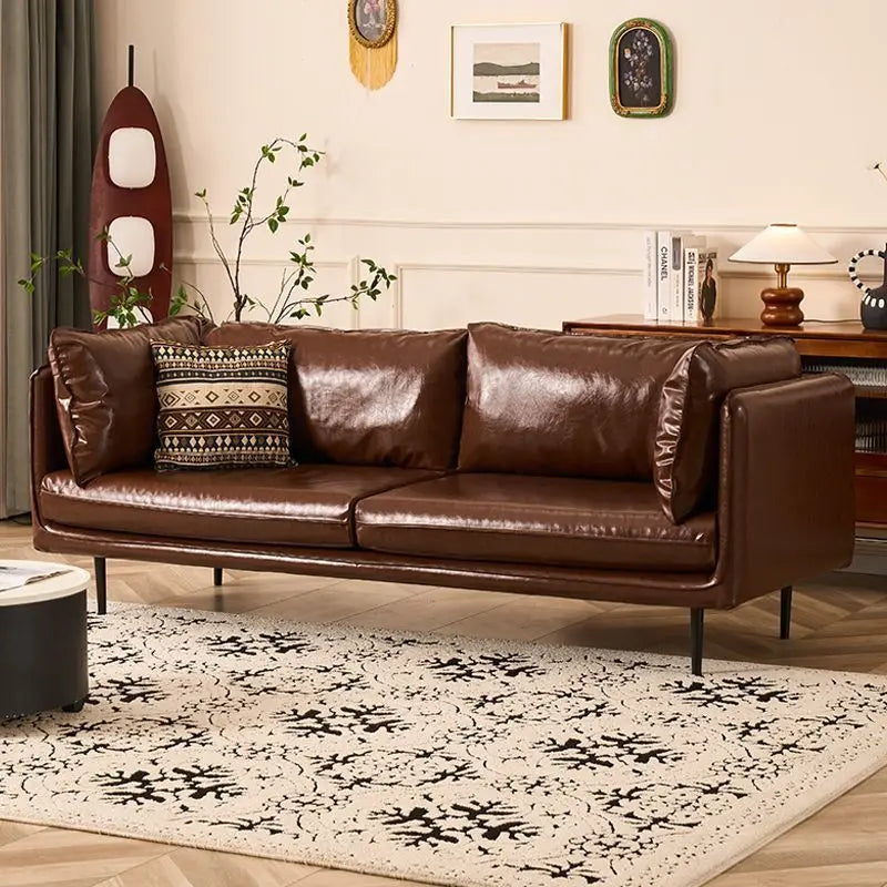 Retro oil wax leather living room sofa Modern simple small apartment sofa