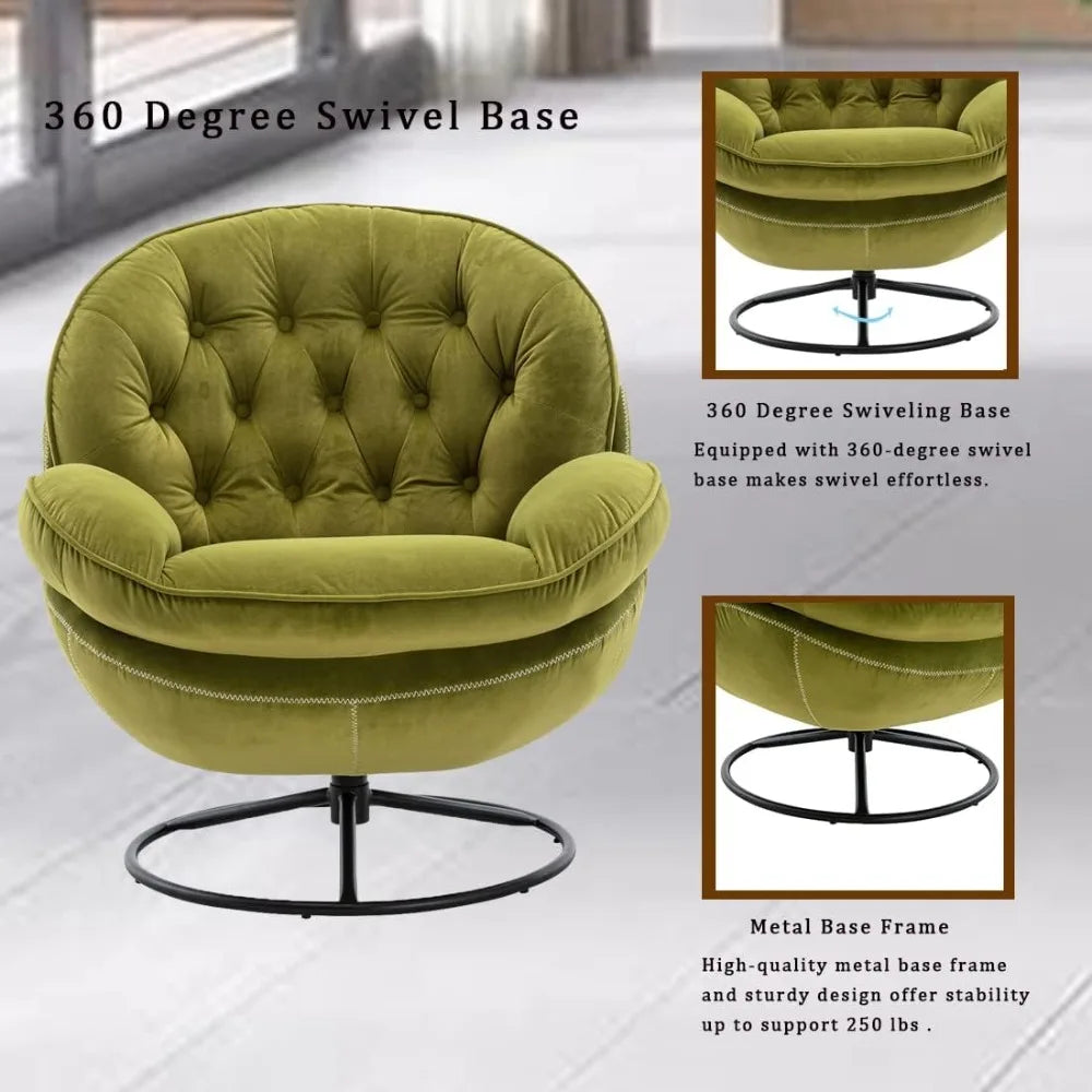 Velvet Swivel Accent Chair with Ottoman Set, Modern Lounge Chair with Footrest, Comfy Armchair with 360 Degree Swiveli