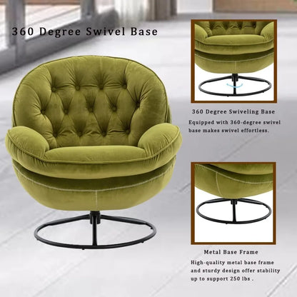 Velvet Swivel Accent Chair with Ottoman Set, Modern Lounge Chair with Footrest, Comfy Armchair with 360 Degree Swiveli