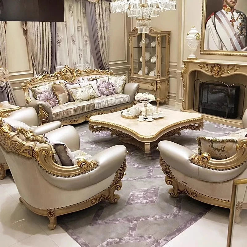 Luxury European-style villa leather sofa combination