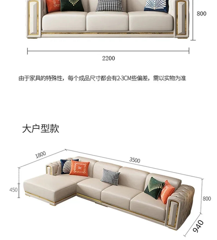 Custom Italian light luxury leather sofa living room combination size modern simple front American cowhide sofa
