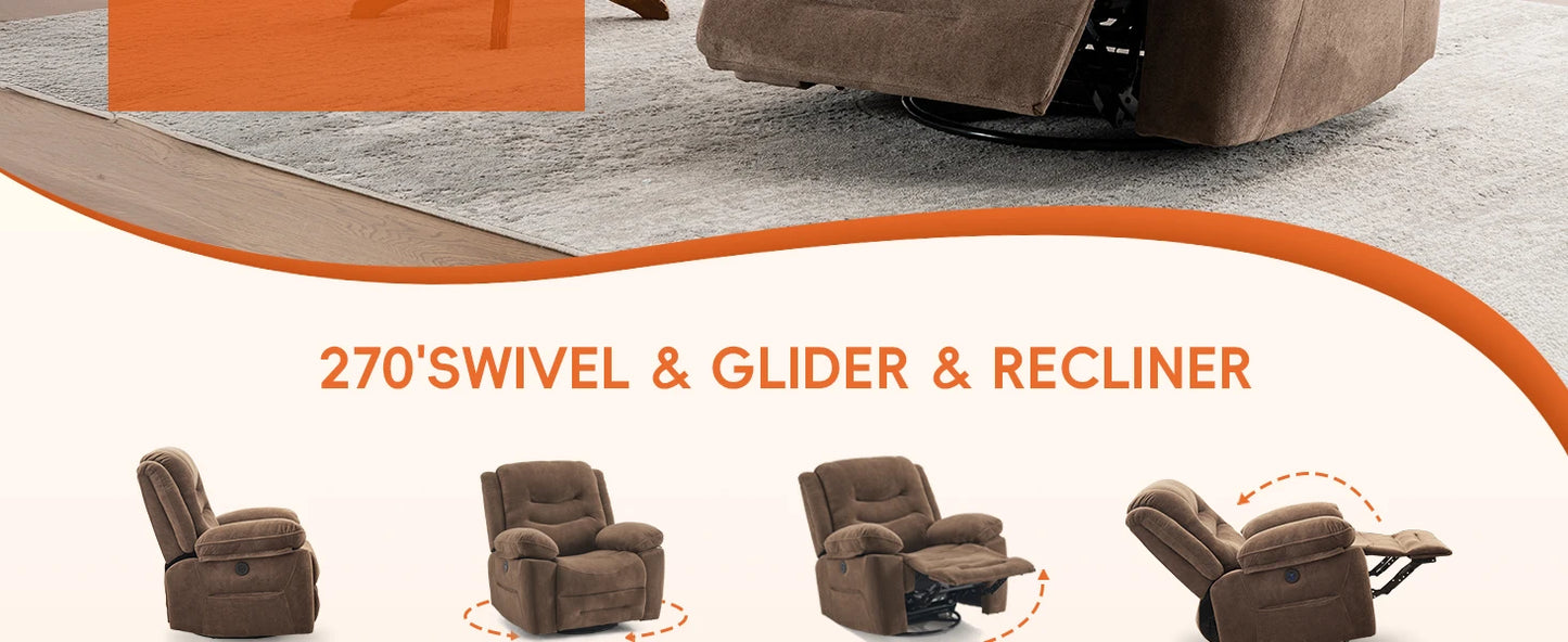 Ketaiyou Power Swivel Rocker Recliner with Massage and Heat,USB Port,Infinite Position, Oversized Electric Glider Rocking Chairs