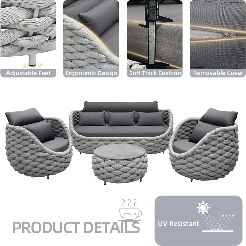 Hot salesOutdoor Patio Furniture Set 6 Pieces Aluminum Sectional Sofa, Metal Patio Conversation Set with Threeseat, Loveseat & A
