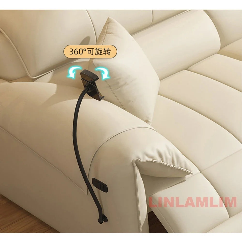 Modern Electric Reclining Sofa with Adjustable Footrest, USB, and Foldable Center Console – Italian Genuine Leather Power Sofa