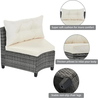 8-Piece Outdoor Patio Conversation Set, PE Rattan Wicker Half-Moon Sectional Sofa, All-Weather Seating for Gardens and Patios