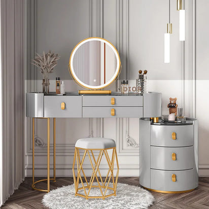 Solid wood new dresser glass bedroom modern simple style light luxury Internet celebrity small makeup table rock slab makeup