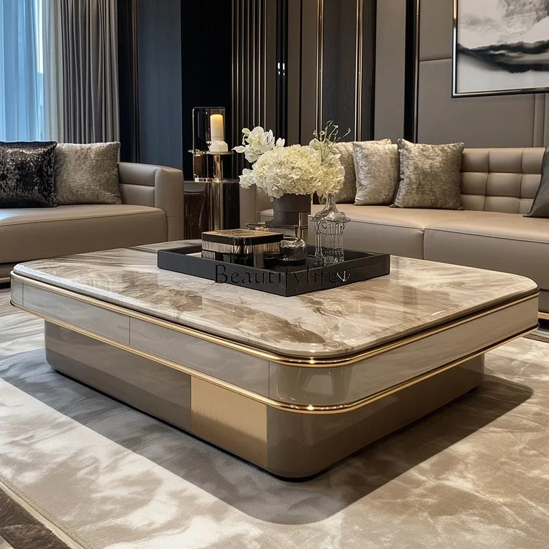 l*Light luxury large coffee table microcrystalline stone modern large apartment flat marble 2025 new