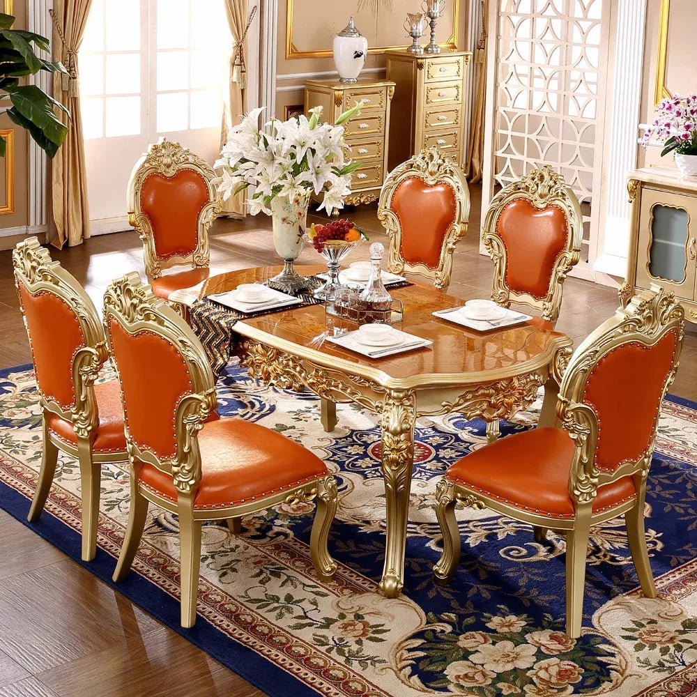 European dining table, all solid wood oval square table, champagne gold, square dining table