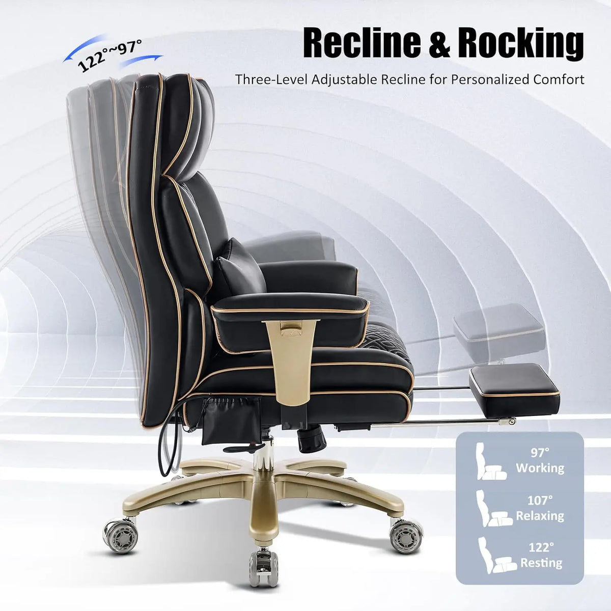 Big Tall Executive Office Chair 500lbs, Comfortable PU Leather Desk Chair with Footrest Adjustable Air Back Support, Lumbar Mass