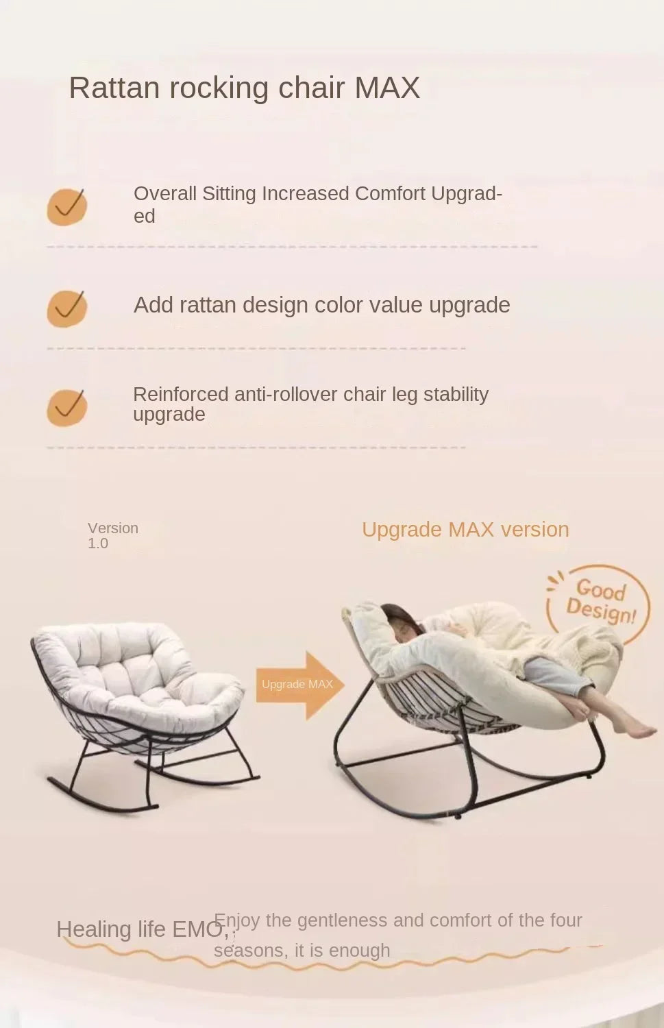 Outdoor Rocking Chair Adult Lazy Sofa Bird Nest Shaped Living Room Balcony Nap Small Apartment Rattan Woven Adul Rocking Chair