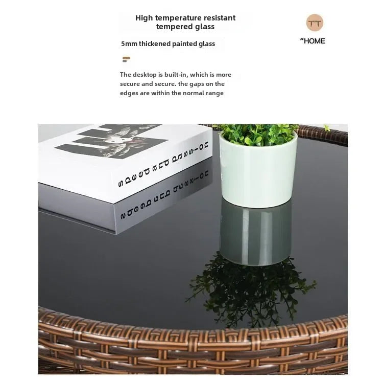 Balcony courtyard leisure table and chair combination rattan chair three piece set tea imitation rattan chair tea table