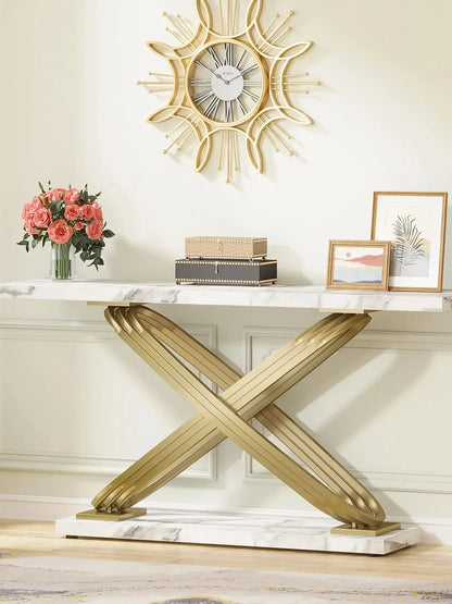 Tribesigns 55 Inch Modern Console Table, Faux Marble Gold Entryway Table Behind Sofa Couch, Narrow Rectangular Sofa Table