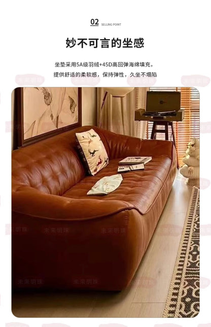 Oil Wax Leather French Retro Small Apartment Straight Row Leather Sofa Living Room Sofa