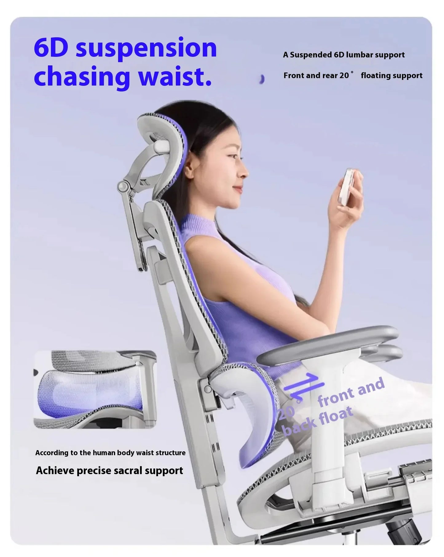 Ergonomic Office Chair with Lumbar Support Adjustable 3D Armrests Recline Tilt Function Mesh Seat for Home Office